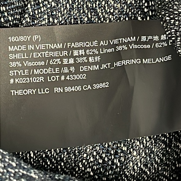 Theory Denim Trucker Jacket Herringbone Melange Linen Blend Sz P - Picture 13 of 14